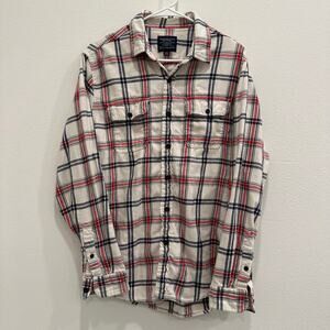 American Eagle Men’s Plaid Flannel Button Shirt Beige/Red/Blue Sz Medium Cotton